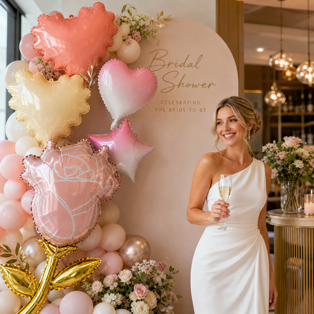 Gradient Heart Star & Rose Foil Balloons | Romantic Love Aluminum Balloon for Valentine Wedding Anniversary Party Decor