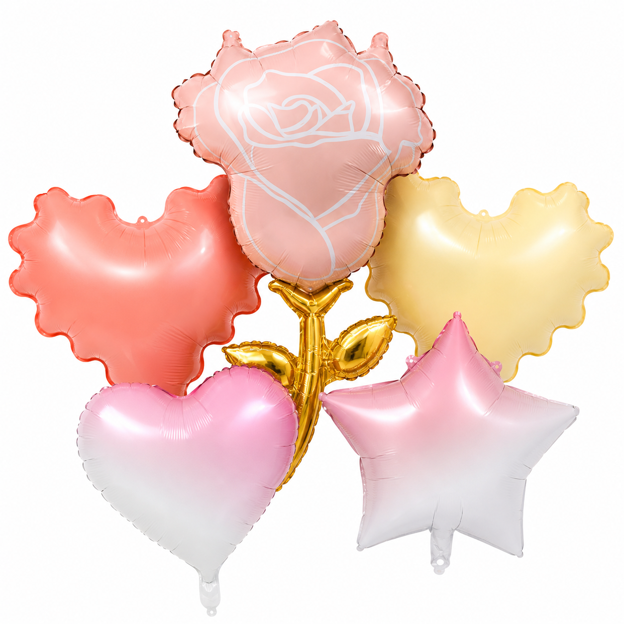 Gradient Heart Star & Rose Foil Balloons | Romantic Love Aluminum Balloon for Valentine Wedding Anniversary Party Decor