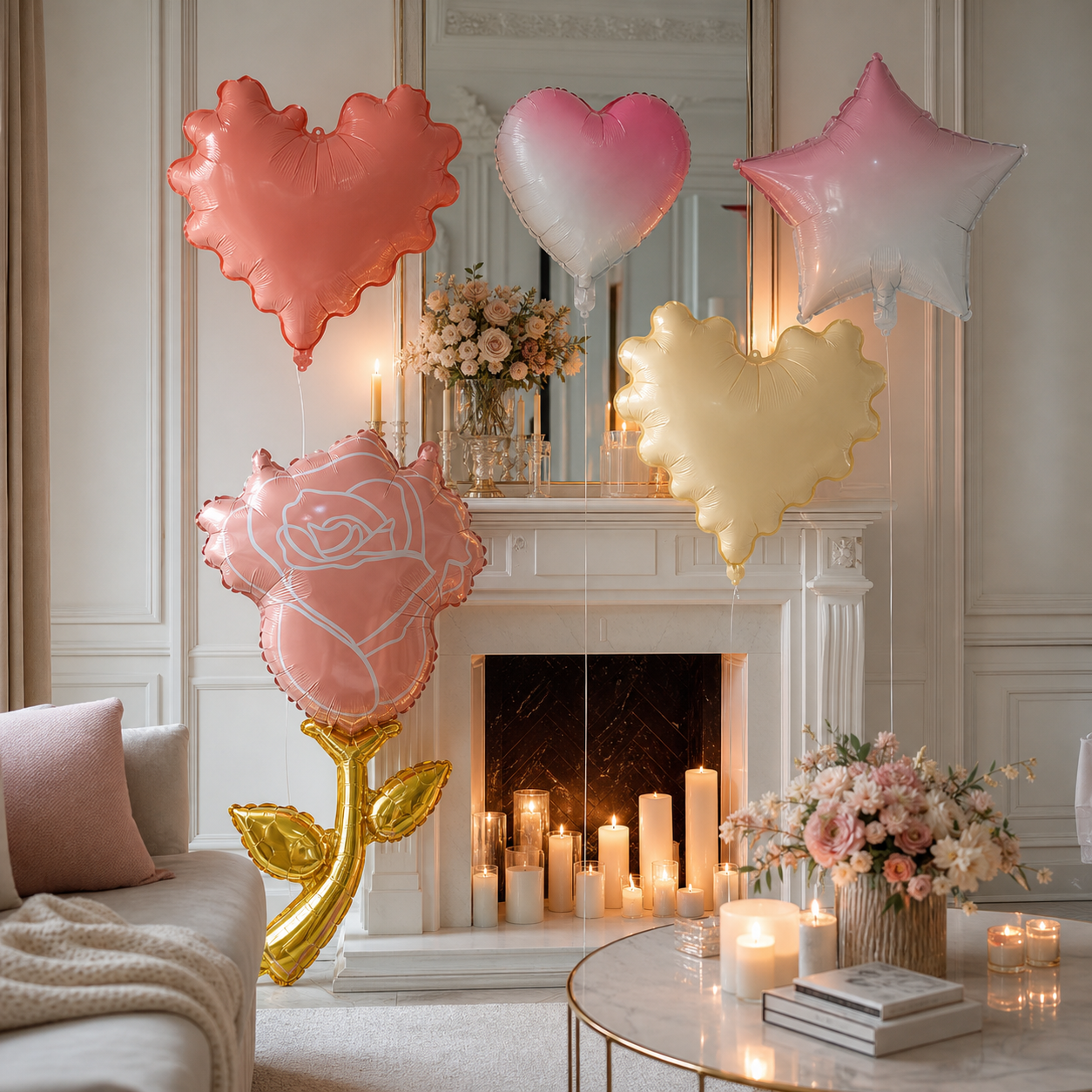 Gradient Heart Star & Rose Foil Balloons | Romantic Love Aluminum Balloon for Valentine Wedding Anniversary Party Decor