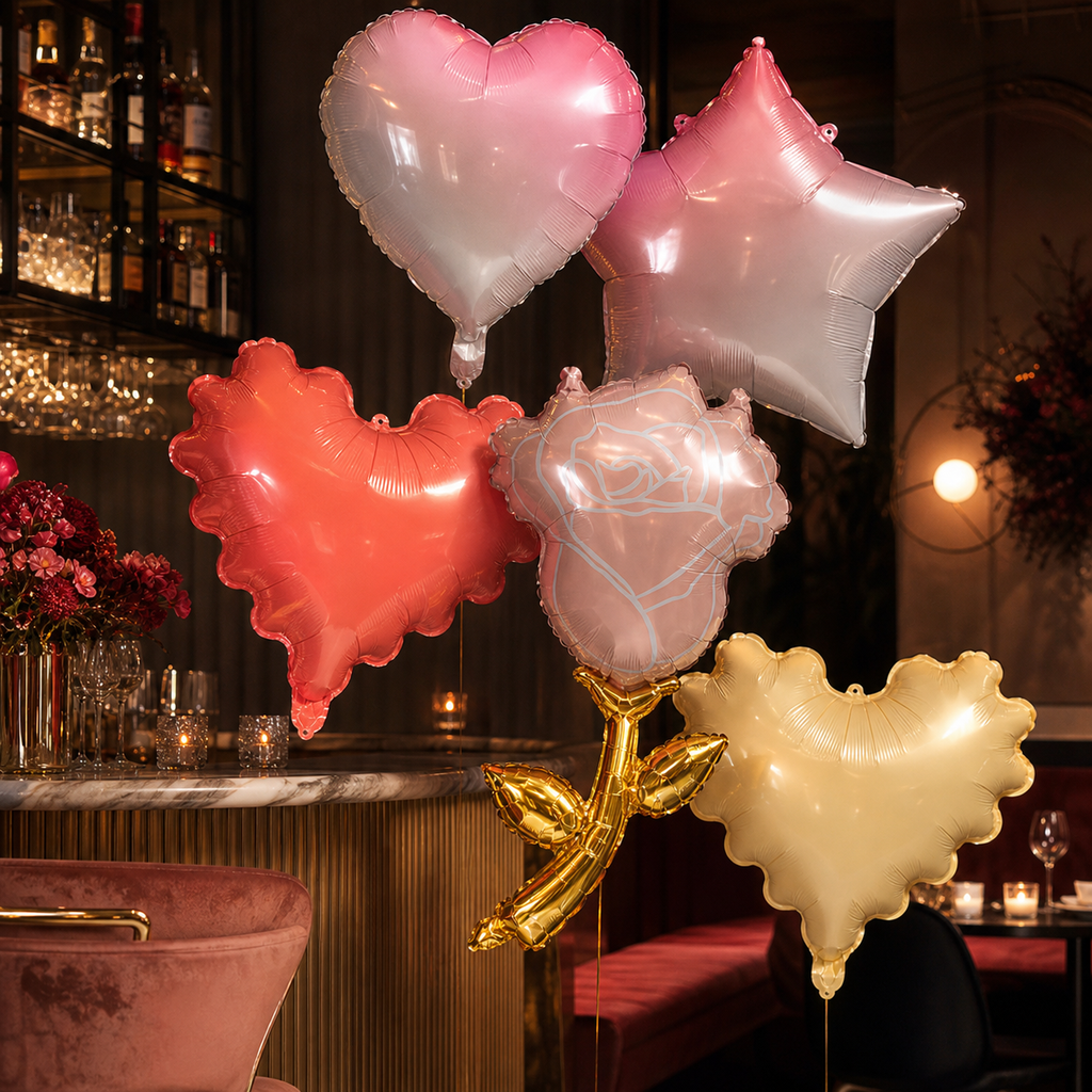 Gradient Heart Star & Rose Foil Balloons | Romantic Love Aluminum Balloon for Valentine Wedding Anniversary Party Decor