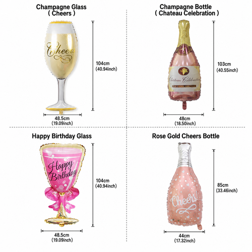 Rose Gold Champagne Bottle & Wine Glass Foil Balloons, Cheers Birthday Party Decorations for Bachelorette, New Year, Anniversary