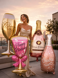 Rose Gold Champagne Bottle & Wine Glass Foil Balloons, Cheers Birthday Party Decorations for Bachelorette, New Year, Anniversary