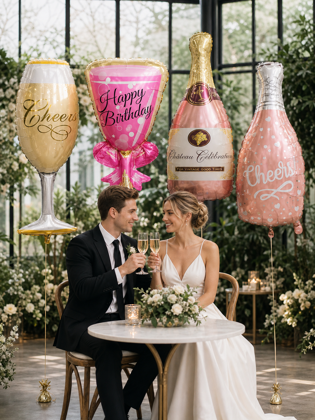 Rose Gold Champagne Bottle & Wine Glass Foil Balloons, Cheers Birthday Party Decorations for Bachelorette, New Year, Anniversary