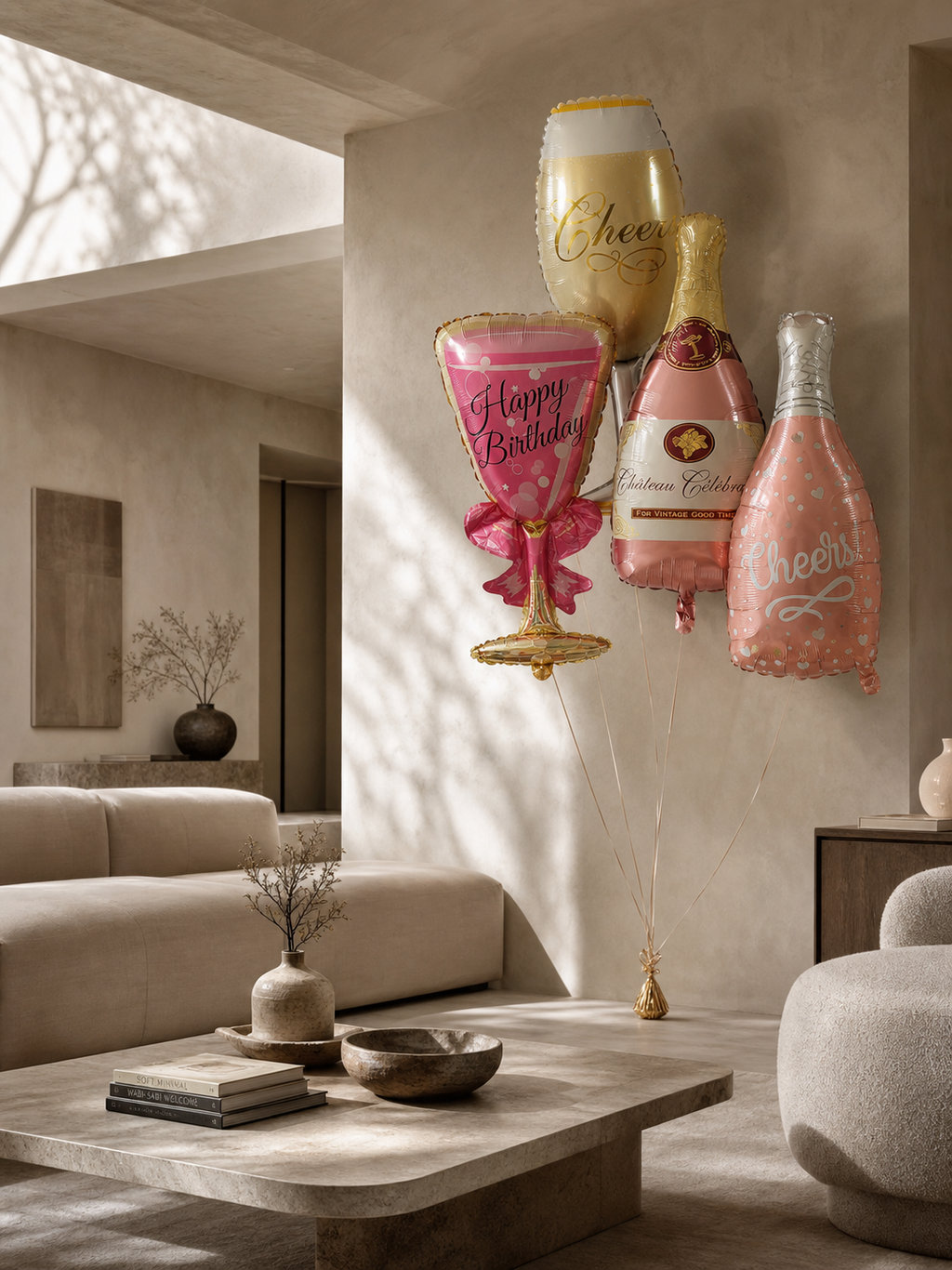 Rose Gold Champagne Bottle & Wine Glass Foil Balloons, Cheers Birthday Party Decorations for Bachelorette, New Year, Anniversary