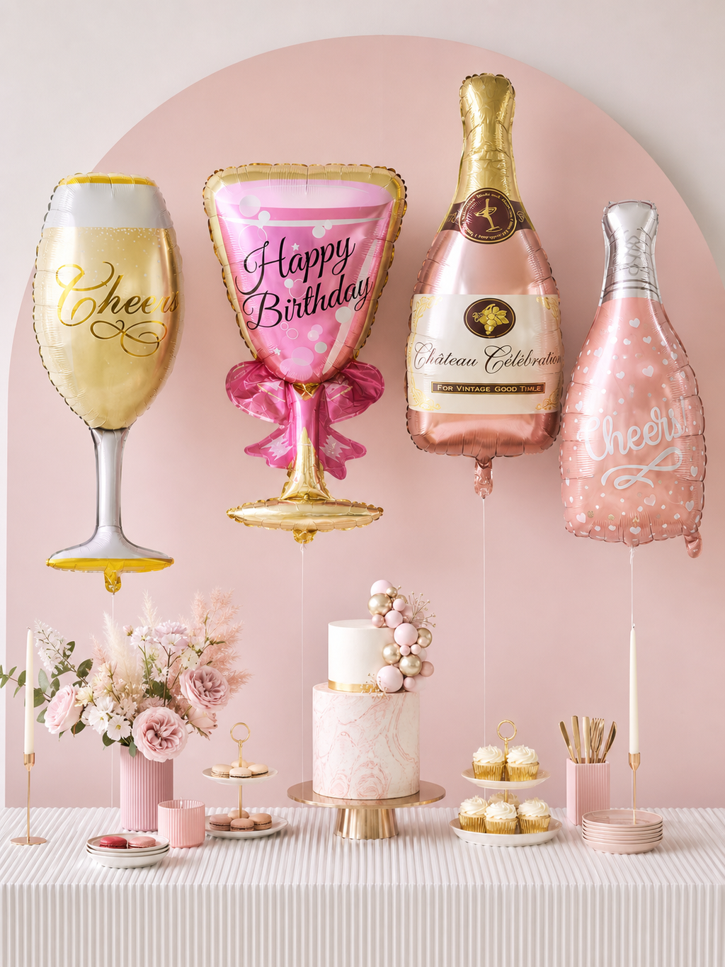Rose Gold Champagne Bottle & Wine Glass Foil Balloons, Cheers Birthday Party Decorations for Bachelorette, New Year, Anniversary